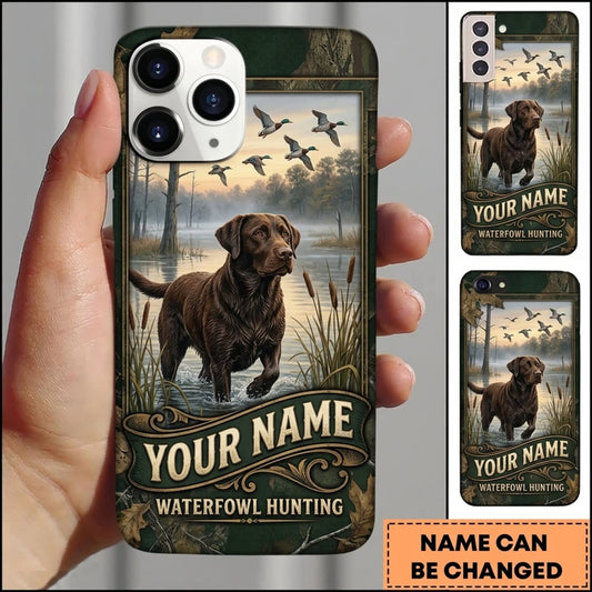 Maxcorners Duck Hunting Brown Retriever Rustic Woodland Hunting Scene Personalized Name 3D Phone Case