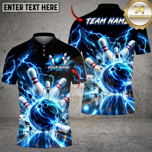 Maxcorners Bowling Electric Storm Thunder Lightning Spherical Aura Pins Strike Artwork Multicolor Customized Name, Team Name 3D Shirts