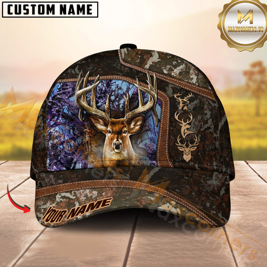 Maxcorners Buck Antlers Woodland Camo Hunting Personalized Hat 3D Printed Multicolor