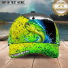Maxcorners Fishing Green Scale Angler Silhouette Water Splash Personalized Name 3D Cap (12 Fish Species)
