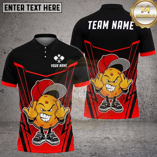 Maxcorners Pickleball Polo Rebellious Ball Mascot Multiple Options Personalized Name, Team Name 3D Shirt