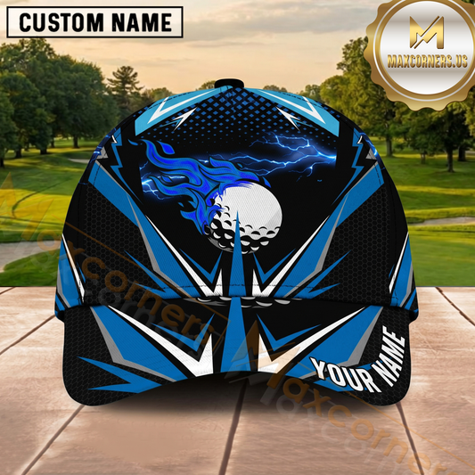 Maxcorners Golf Blue Abstract Lines Personalized Cap