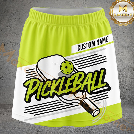 Maxcorners Pickleball Lime Pickleball Paddle Logo Personalized 3D Skort, Skirts With Shorts