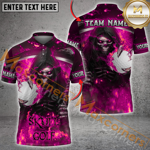 Maxcorners Custom Golf Team Jersey, Skull Reaper Golf With Flaming Golf Ball Personalization Name And Team Name