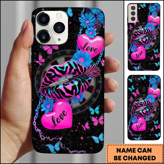 Maxcorners Neon Love Heart Lips Butterfly Dartboard Personalized Name 3D Phone Case