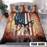 Maxcorners Custom Text USA Flag Deer Hunting Bedding Set 3D All Over Printed