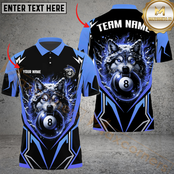 Maxcorners Billiard Pool 8 Ball Arctic Wolf Personalized Name Men And Women 3D Polo Shirt Custom Billiard Team Jersey (4 Colors)