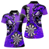 Maxcorners Purple Funny Darts Flame Lion Custom Polo & Quarter-Zip, Personalized Men Dart Shirts Dart Jerseys LM0705