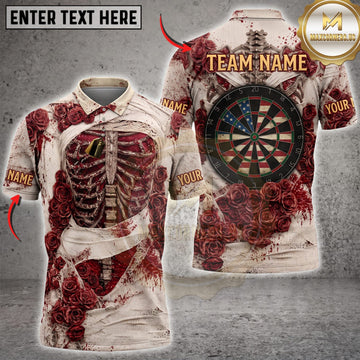 Maxcorners Darts Scary Bloody Skeleton Rib Cage Classic Dartboard Personalized Name 3D Unisex Shirt