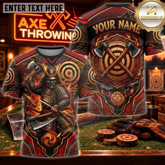 Maxcorners Axe Throwing Fiery Viking Battle Warrior Personalized Name 3D Unisex Shirt
