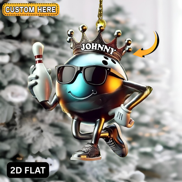 Maxcorners Personalized Bowling Ball Ornament with Custom Name, Cool Crown Design X-Mas Gift for Bowler, Bowling League Players & Strike Lovers Decor
 LM1111