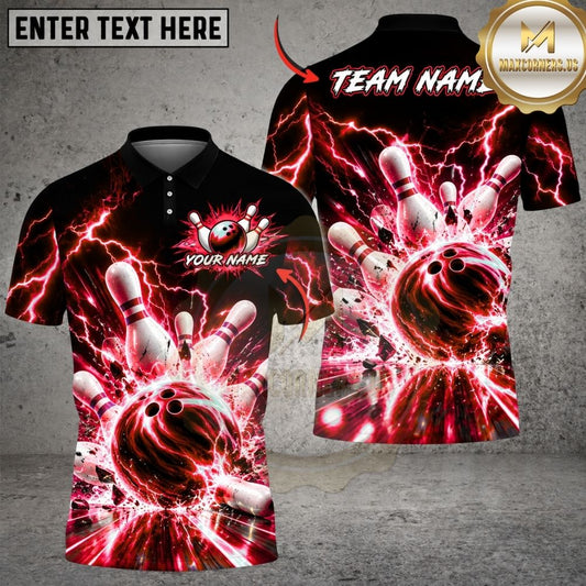 Maxcorners Bowling Electric Storm Thunder Lightning Spherical Aura Pins Strike Artwork Multicolor Customized Name, Team Name 3D Shirts