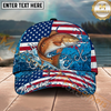 Maxcorners Fishing Distressed American Flag Water Splash Personalized Name 3D Cap (12 Fish Species)