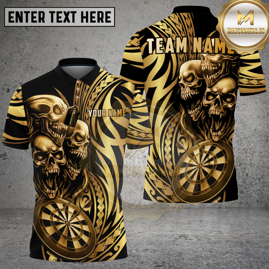 Maxcorners Darts Shirt Skull Maori Dartboard Golden Gradient Style Multioptions Personalized Name, Team Name 3D Shirt (4 Colors)