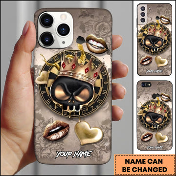 Maxcorners Golden Crown Skull Dartboard Luxury Style Personalized Name 3D Phone Case
