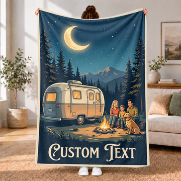 Maxcorners RVs Travel Trailer Crescent Moon Mountain Camping Custom Name 3D Blanket