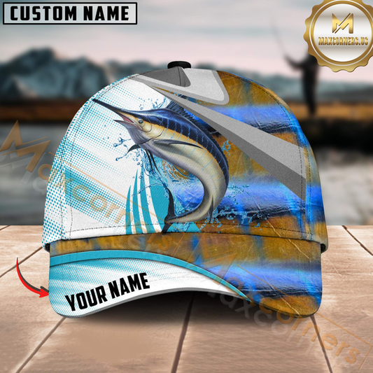 Maxcorners Fishing Blue Water Fish Skin Customized Name 3D Cap (7 Breeds)