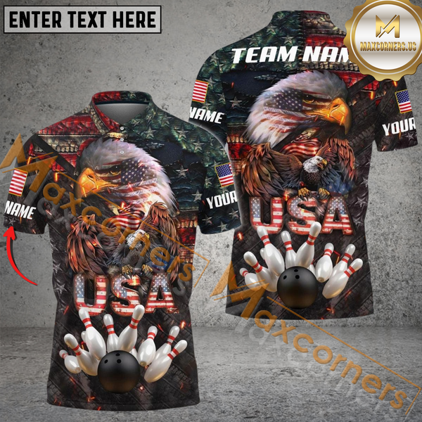 Maxcorners Eagle The Pride Of America Bowling Jersey Customized Name, Team Name 3D Polo Shirt