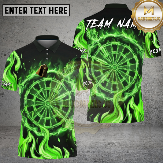 Maxcorners Darts Shirts  Green Flame Mystic Multicolor Options Personalized Name, Team Name 3D Shirt (4 Colors)
