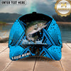 Maxcorners Fishing Blue Black Geometric Halftone Splash Personalized Name 3D Cap (12 Fish Species)
