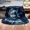 Maxcorners Fishing Blue Water Wave Fishing Illustration with Bold Hook Personalized Name 3D Bucket Hat (13 Fish Species)
