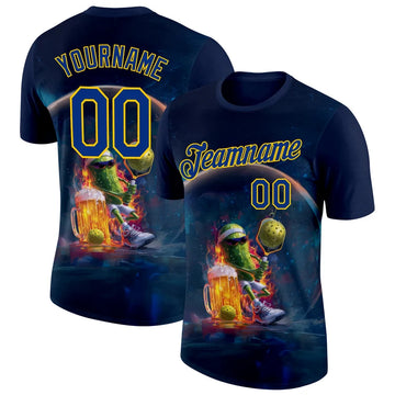 Maxcorners Pickle Mascot Drinking Beer Mug Fire Flames Cosmic Space Personalized Name 3D Unisex Shirt