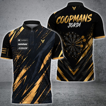 Maxcorners  Black Gold Zipper Polo Shirts Custom For Kimberly Degreef