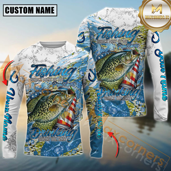 Maxcorners Crappie Fishing  Beer & Fishing Flag Quote “Fishing solves most of my problems, drinking solves the rest” Dynamic Strike Sport Jersey Personalized Name, Team Name Long Sleeve Shirt