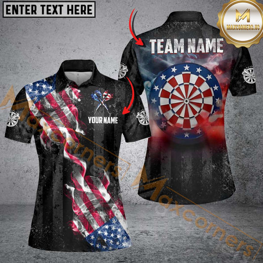 Maxcorners Darts Smoke US Flag Personalized Name, Team Name 3D Shirt For Women