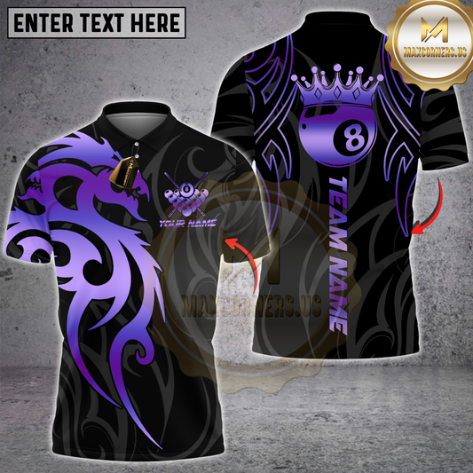 Maxcorners Billiards Sport Dragon Crown 8 Ball Tribal Multicolor Customized Name, Team Name 3D Shirt