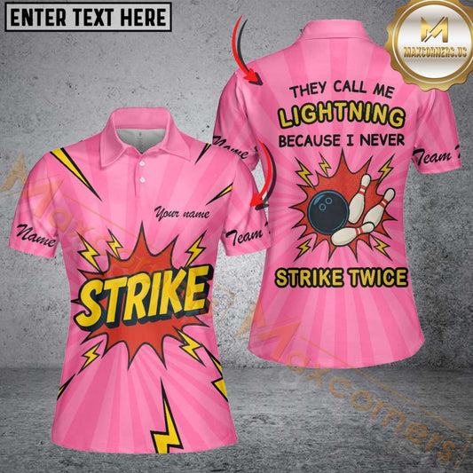 Maxcorners Bowling They Call Me Lightning Because I Never Strike Twice Comic Style Multicolor Customized Name, Team Name 3D Shirt For Women