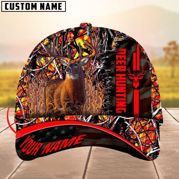 Maxcorners Premium Unique Version Of USa Flag Deer Hunting Multicolor Option Personalized Name 3D Cap