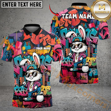 Maxcorners Graffiti Bunny Golf Polo Customized Name, Team Name 3D Shirts (4 Colors)