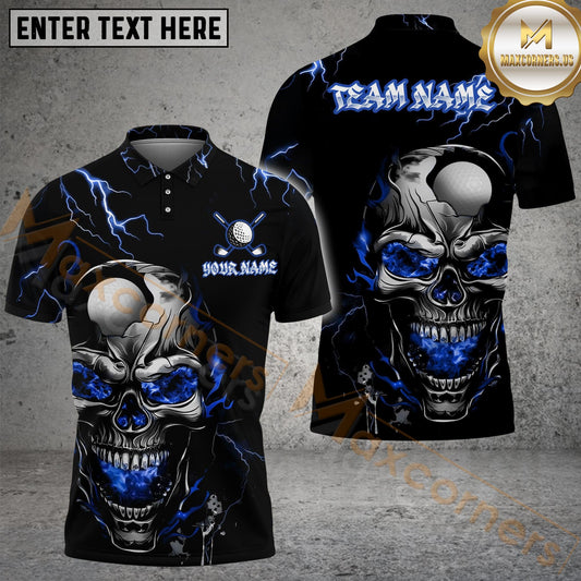 Maxcorners Golf Thunder Lightning Skull Personalized Name, Team Name 3D Shirt (4 Colors)
