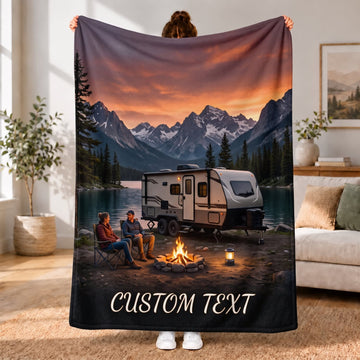 Maxcorners RVs Travel Trailer Mountain Lake Evening Campfire Custom Name 3D Blanket