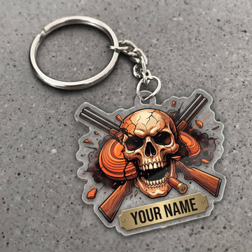 Maxcorners Clay Shooting Skull Shotguns And Broken Clay Targets Customized Name 3D Keychain And Ornament
