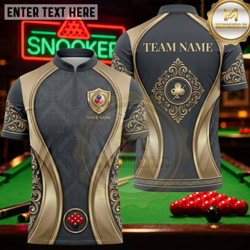 Maxcorners Snooker Charcoal Gold Luxury Royal Crest Personalized Name 3D Unisex Shirt