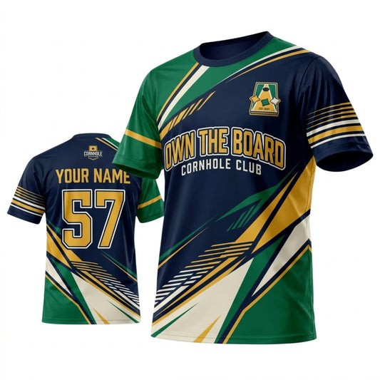 Maxcorners Cornhole The Baggers Green Gold Lightning Personalized Name 3D Unisex Shirt