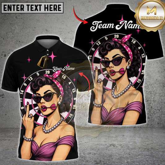 Maxcorners Darts Pinup Girl Retro Style Multicolor Customized Name, Team Name 3D Shirts