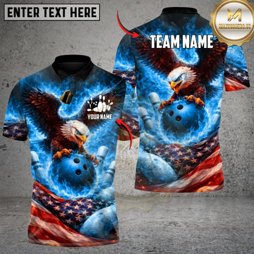 Maxcorners Bowling And Pins Fire Eagle US Flag  Multicolor Customized Name, Team Name 3D Shirt