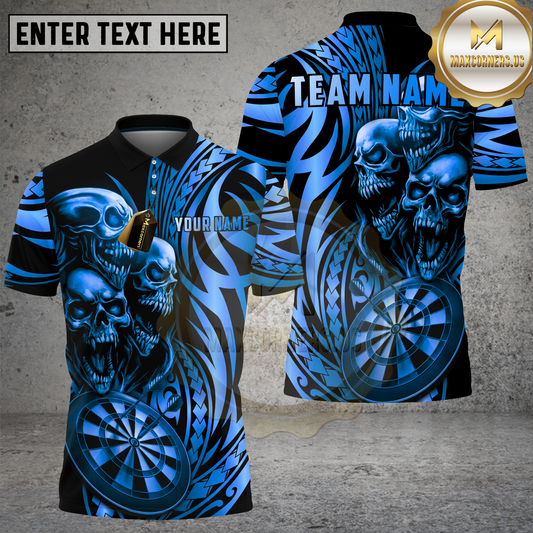 Maxcorners Darts Shirt Skull Maori Dartboard Golden Gradient Style Multioptions Personalized Name, Team Name 3D Shirt (4 Colors)