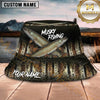 Maxcorners Fishing Dark Aquatic Collage Scale Pattern Personalized 3D Bucket Hat (13 Fish Species)