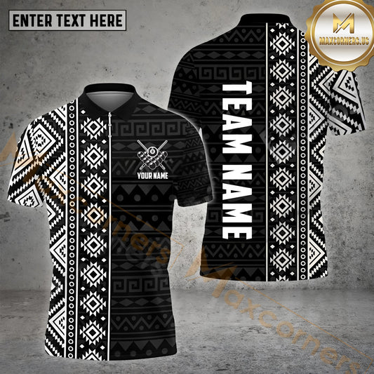 Maxcorners Black White Maori Billiard Jersey Personalized Name, Team Name 3D Shirt