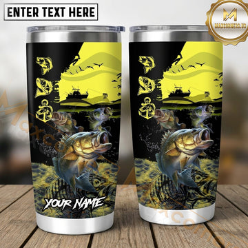 Maxcorners Fishing Tumbler Neon Yellow Sunset Angler Design Personalized Name Tumbler (13 Species)