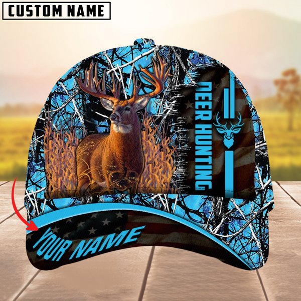 Maxcorners Premium Unique Version Of USa Flag Deer Hunting Multicolor Option Personalized Name 3D Cap