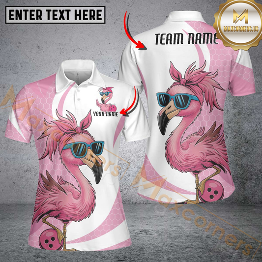 Maxcorners Cute Slay Pink Flamingo Bowling Jersey Customized Name 3D Shirt