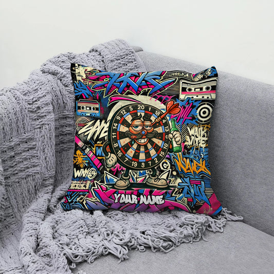 Maxcorners Darts Graffiti Cartoon Dartboard Character Customized Name 3D Pillow