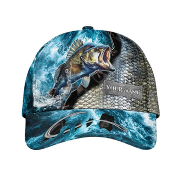 Maxcorners Personalized Bass Fishing Baseball Cap, Custom Fishing Caps Hats For Fisherman LM0402