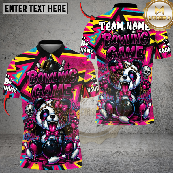 Maxcorners Halloween Panda Bowling Design Multicolor Customized Name, Team Name 3D Shirts