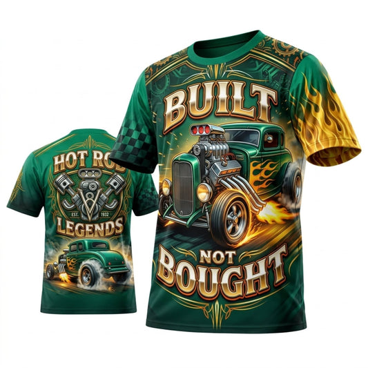 Maxcorners Personalized Car Classic Muscle Car 3D T-Shirt – Built Not Bought Green Gold Vintage Garage